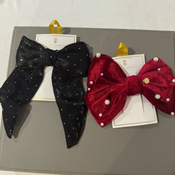 Simply Southern Other - Simply Southern Red and Black Hair Bows with Glitter and Pearls
